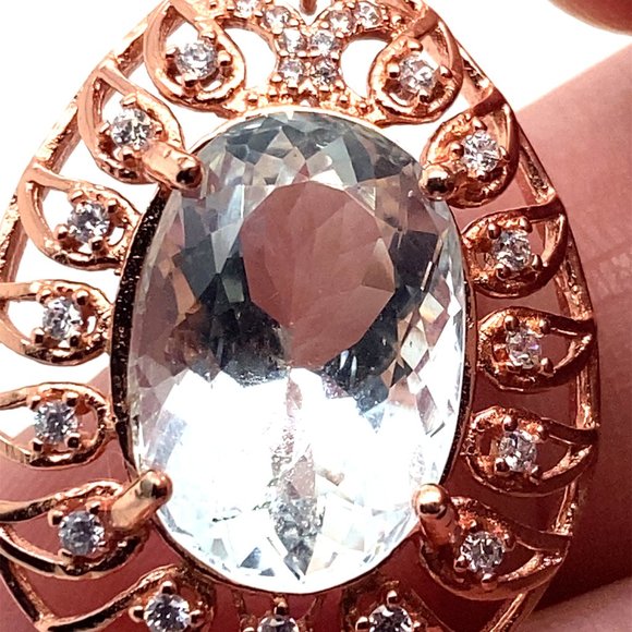 Aquamarine 7.65ct Rose Gold Solid Silver Pendant - Picture 2 of 7